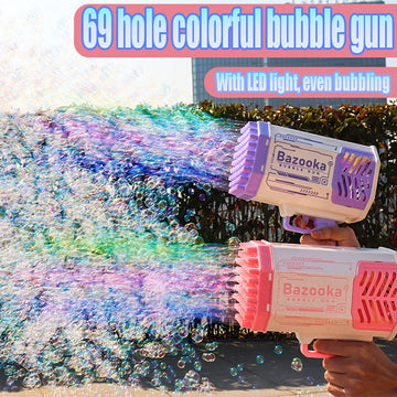 Bubble Gun Rocket 69 Holes Soap Bubbles Machine Gun Shape Automatic Blower With Light