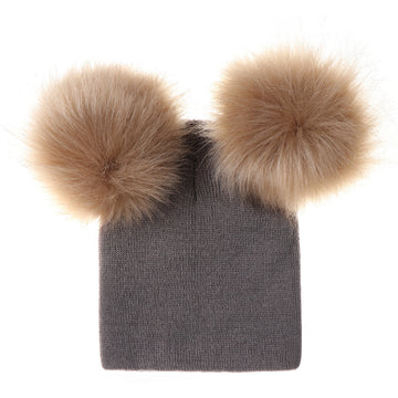 Mikkie Baby Fur Knit Hat with 2 Pom poms