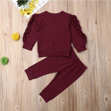 Newborn Ruffles Jumper Solid Colours with Long Sleeve Sweatshirt 2Pcs Sets