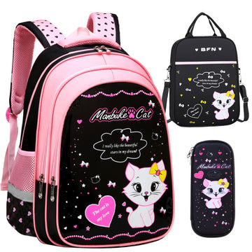 Girls Cute Cat Print Design School Backpack